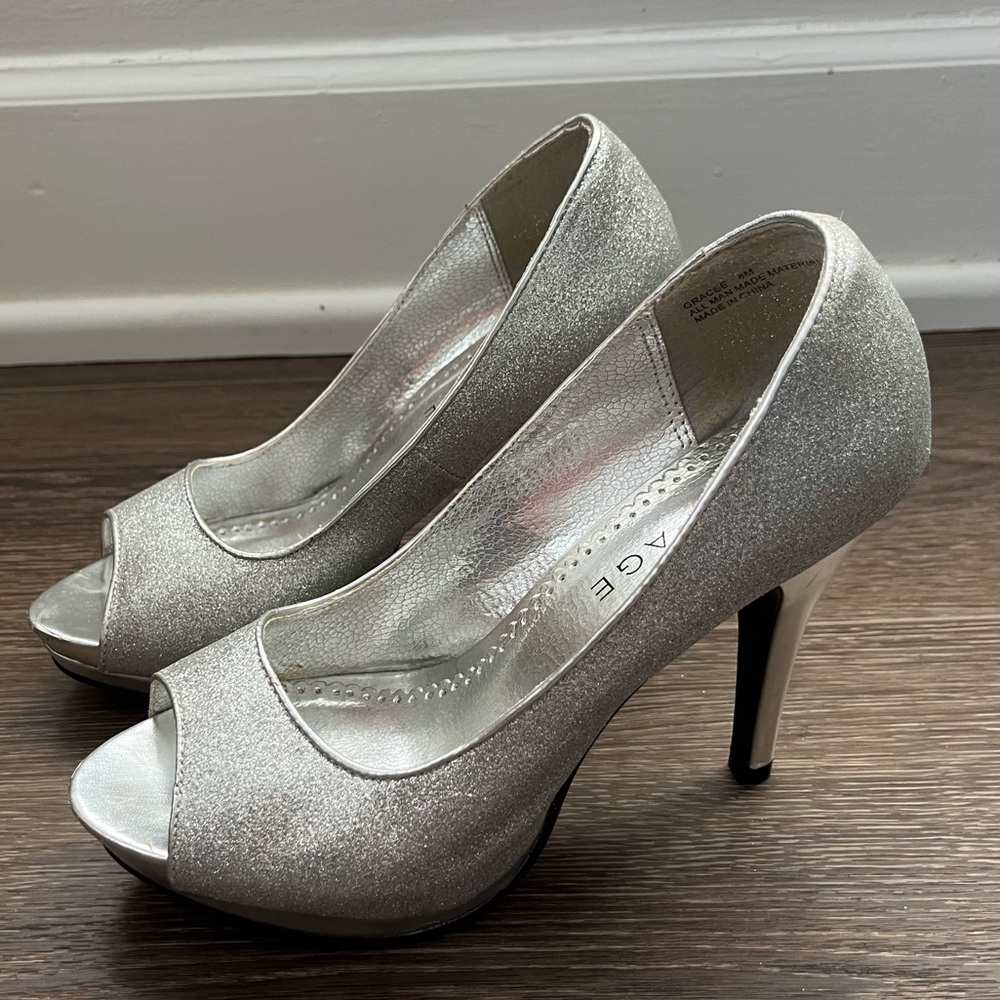 Silver Glitter Rampage platform heels 8